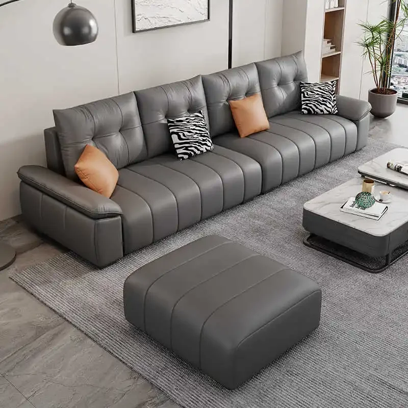 Modern minimalist-style  wear-resistant and scratch-proof leather living room sofa  300 cm sofa, living room home furniture