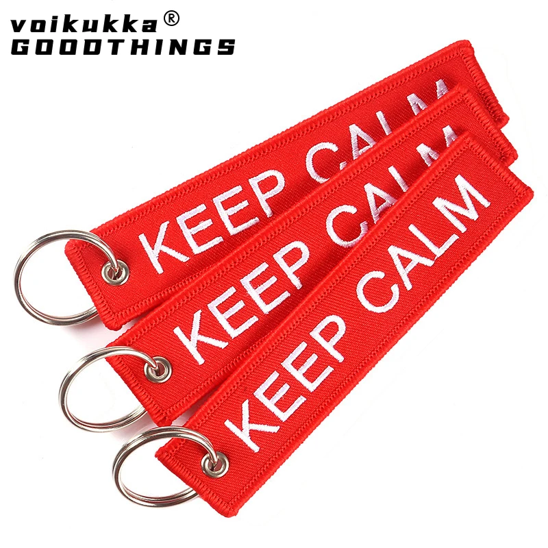 Keep Calm And Carry On Both Sides Embroidery Different Patterns Pendant Key Chain Car Backpack Keychain Rectangle Wholesale