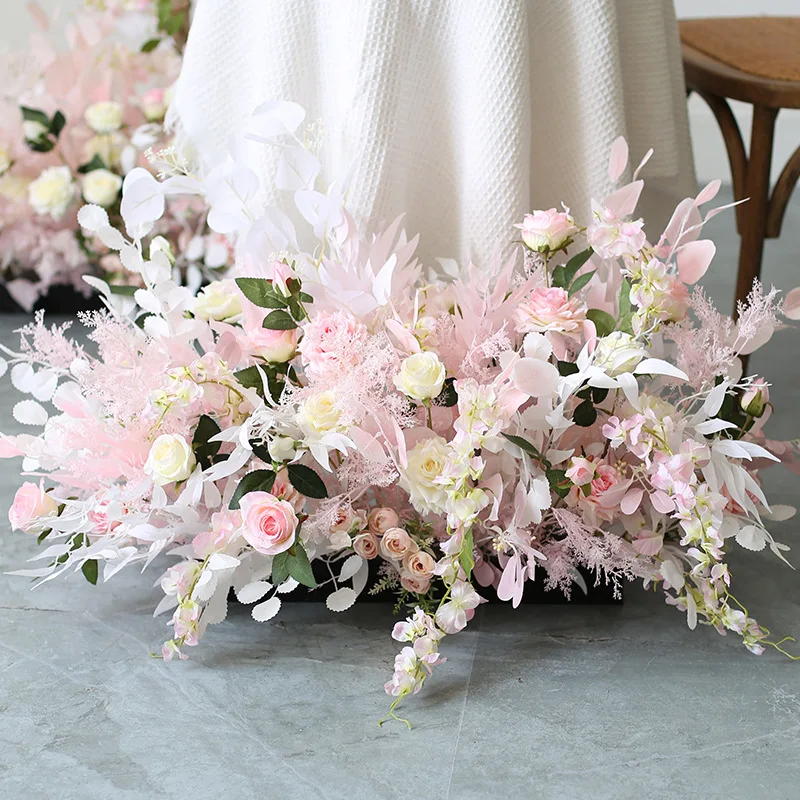 Simulação rosa cena de casamento arranjo de flores preservadas festa de casamento área de fotografia arco arranjo de flores