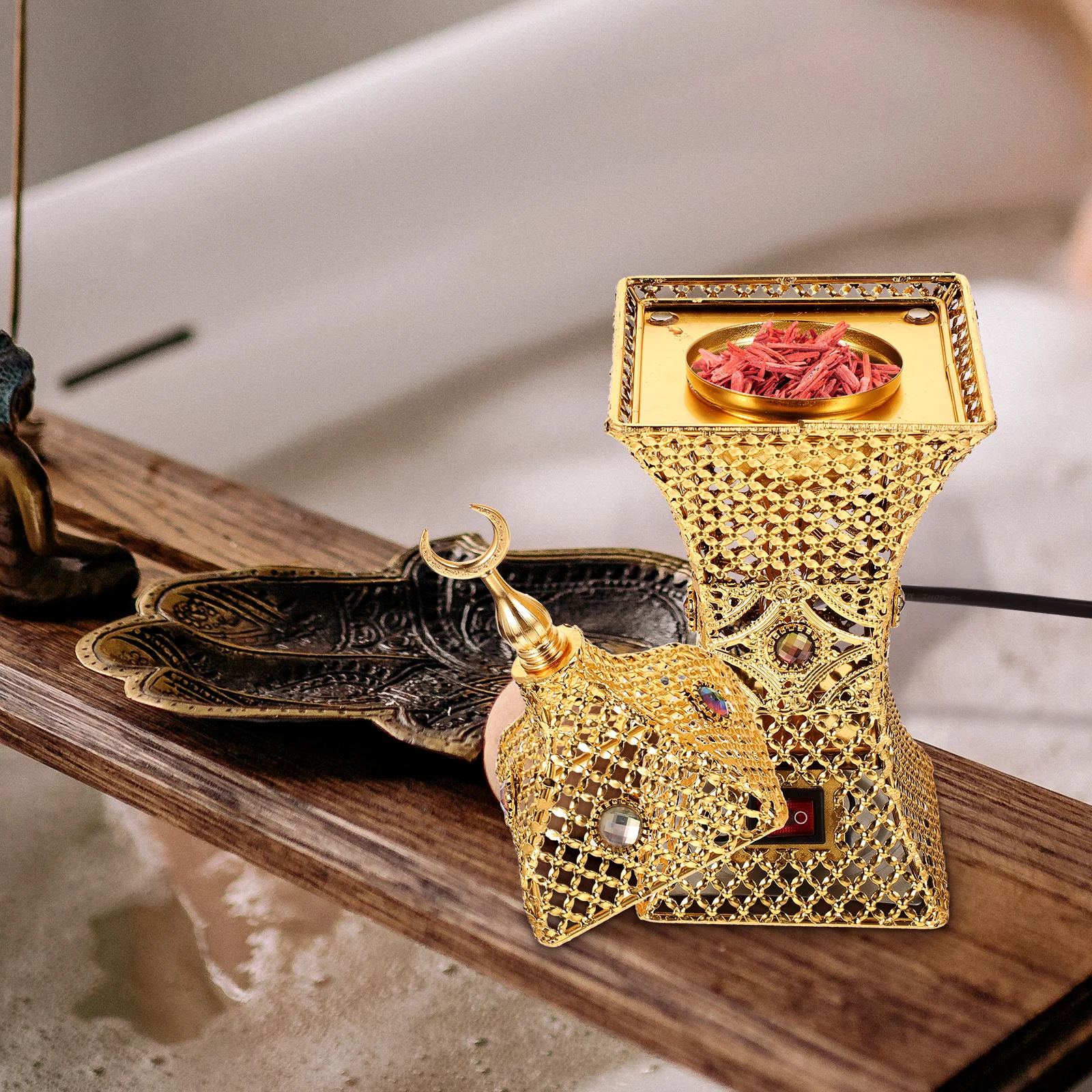 

Electric Censer Burner Middle Eastern Style Aroma Therapy Incense Stove For Home Decor Retro Metal Incense Holder Plug In