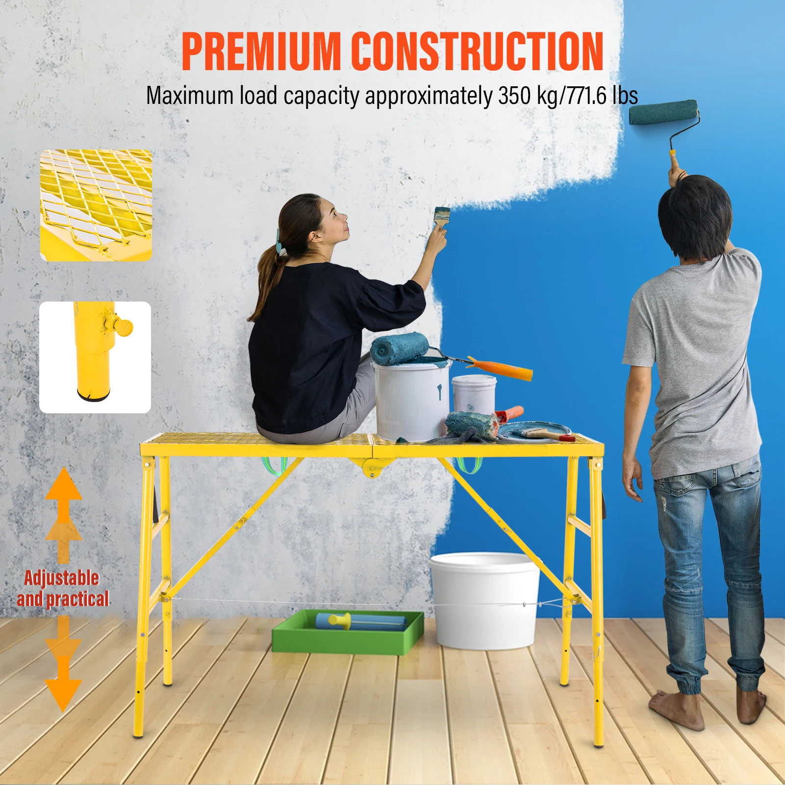 سلم محمول قابل للطي ارتفاع قابل للتعديل 27.6 إلى 45.7 بوصة 771 منضدة للاستخدام المنزلي