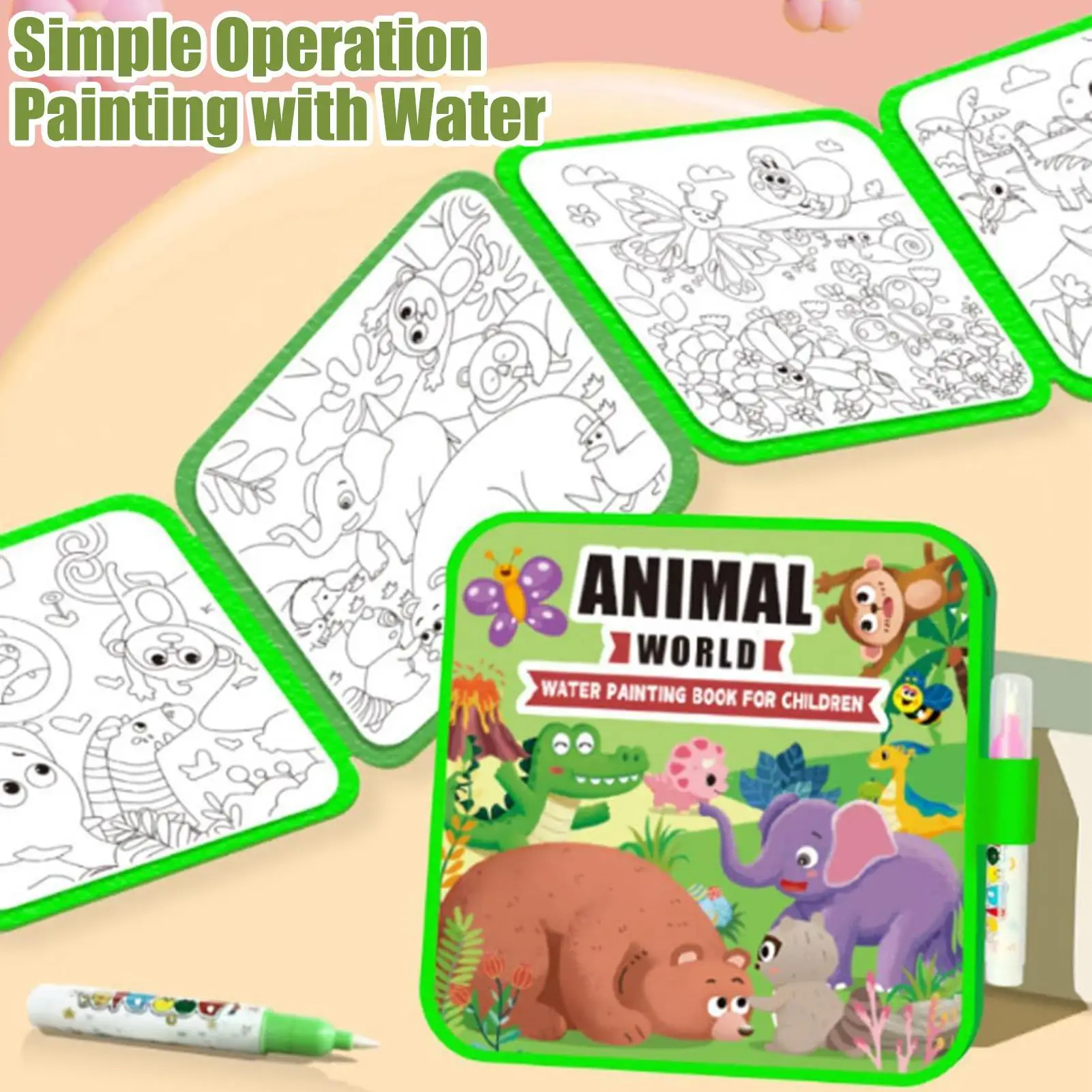 Libro di pittura ad acqua Giocattolo educativo da colorare senza disordinazione Libro di doodle ad acqua per bambini Ragazzi Ragazze Viaggi in età prescolare a casa