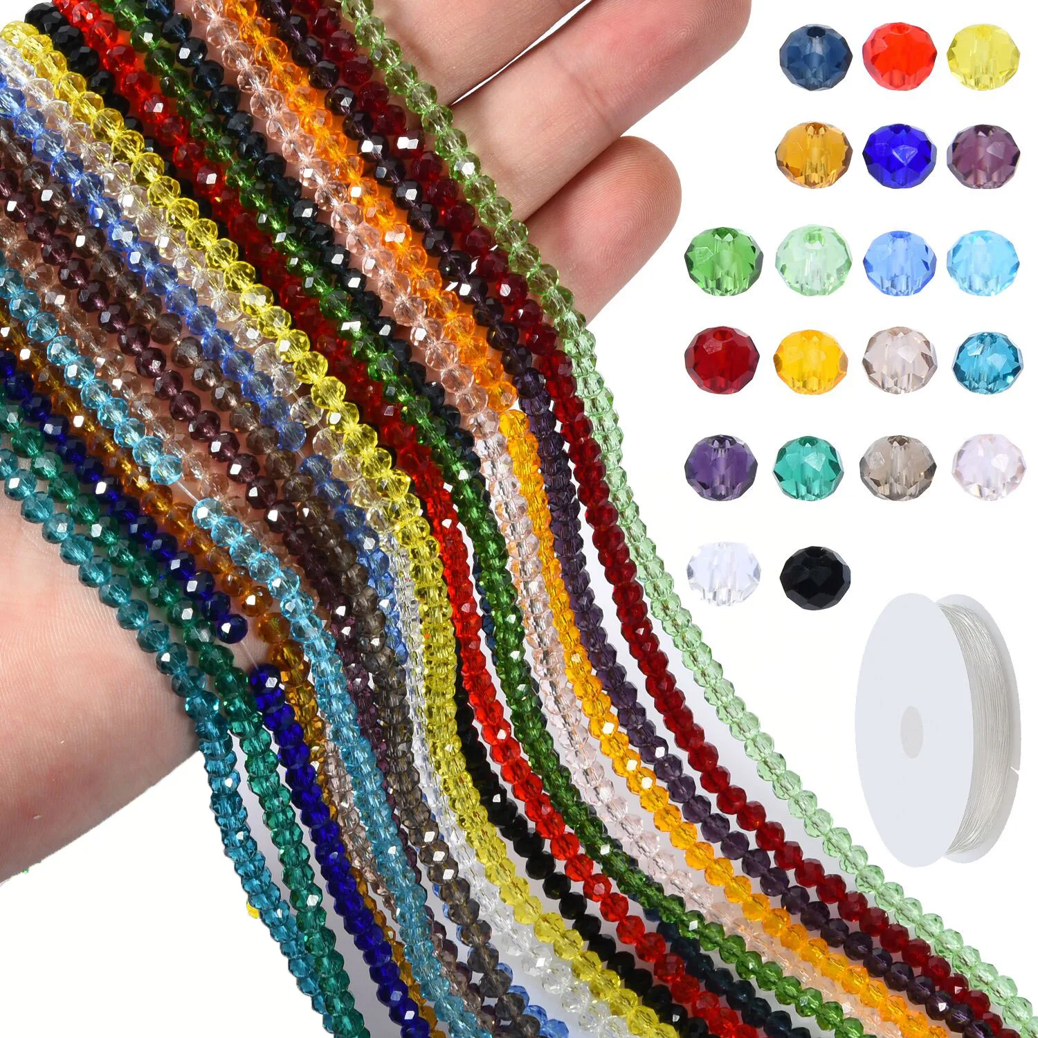 

20Strands 2400pcs 4mm Crystal Glass Rondelle Spacer Round Beads with 0.6mm Elastic String for Jewelry Making Bracelet Accessory