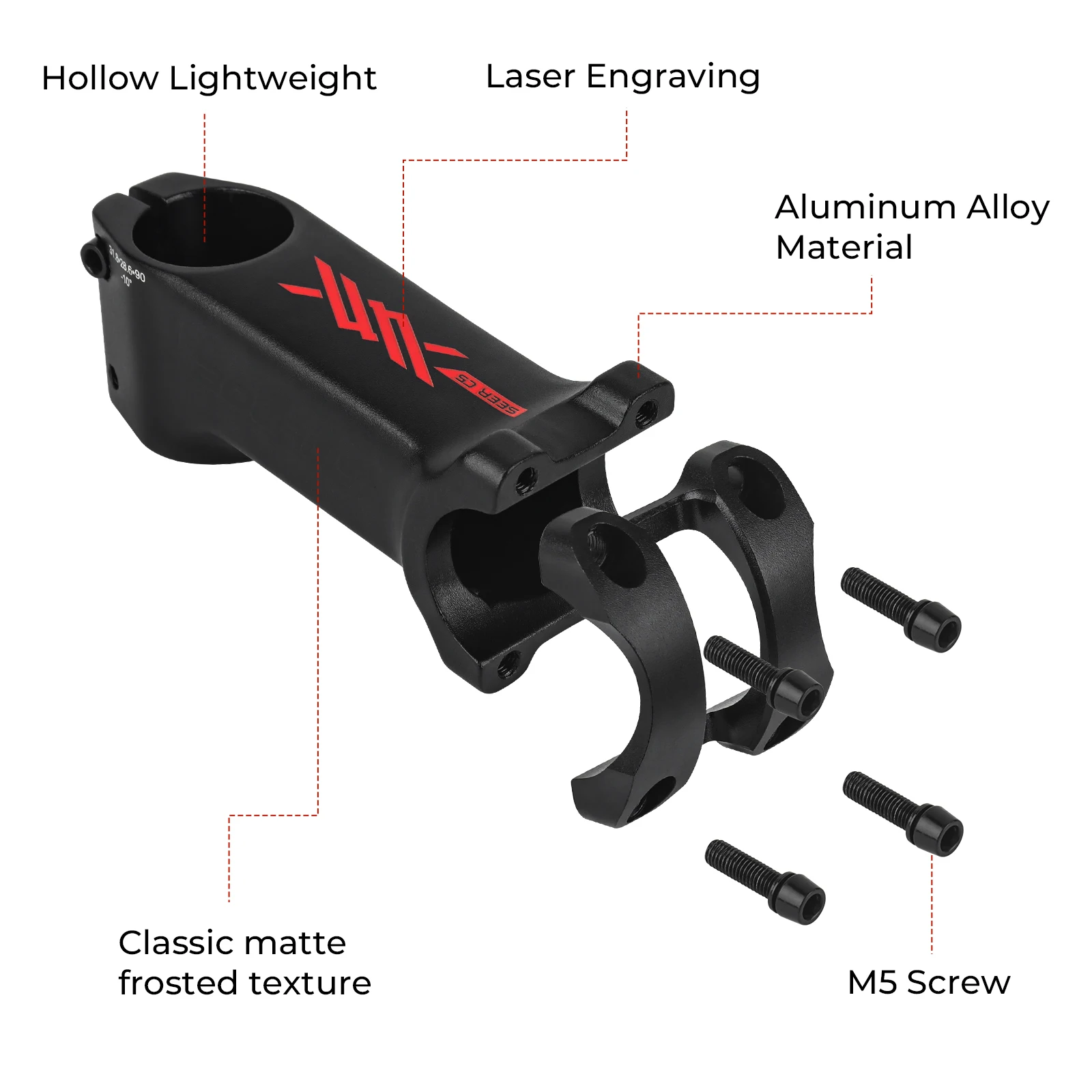 BOLANY MTB Attacco manubrio ultraleggero da 10 gradi 28.6MM Attacco manubrio per bici da strada in lega di alluminio ad alta resistenza Accessori per biciclette 90mm