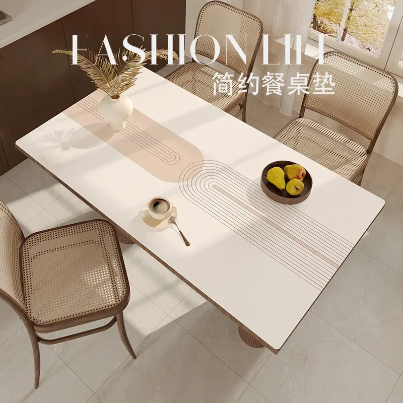 Cream Wind Table Mat Oil and Waterproof Anti-scald Table Mat Household Erasable and Non Washable Desktop Protective Pad