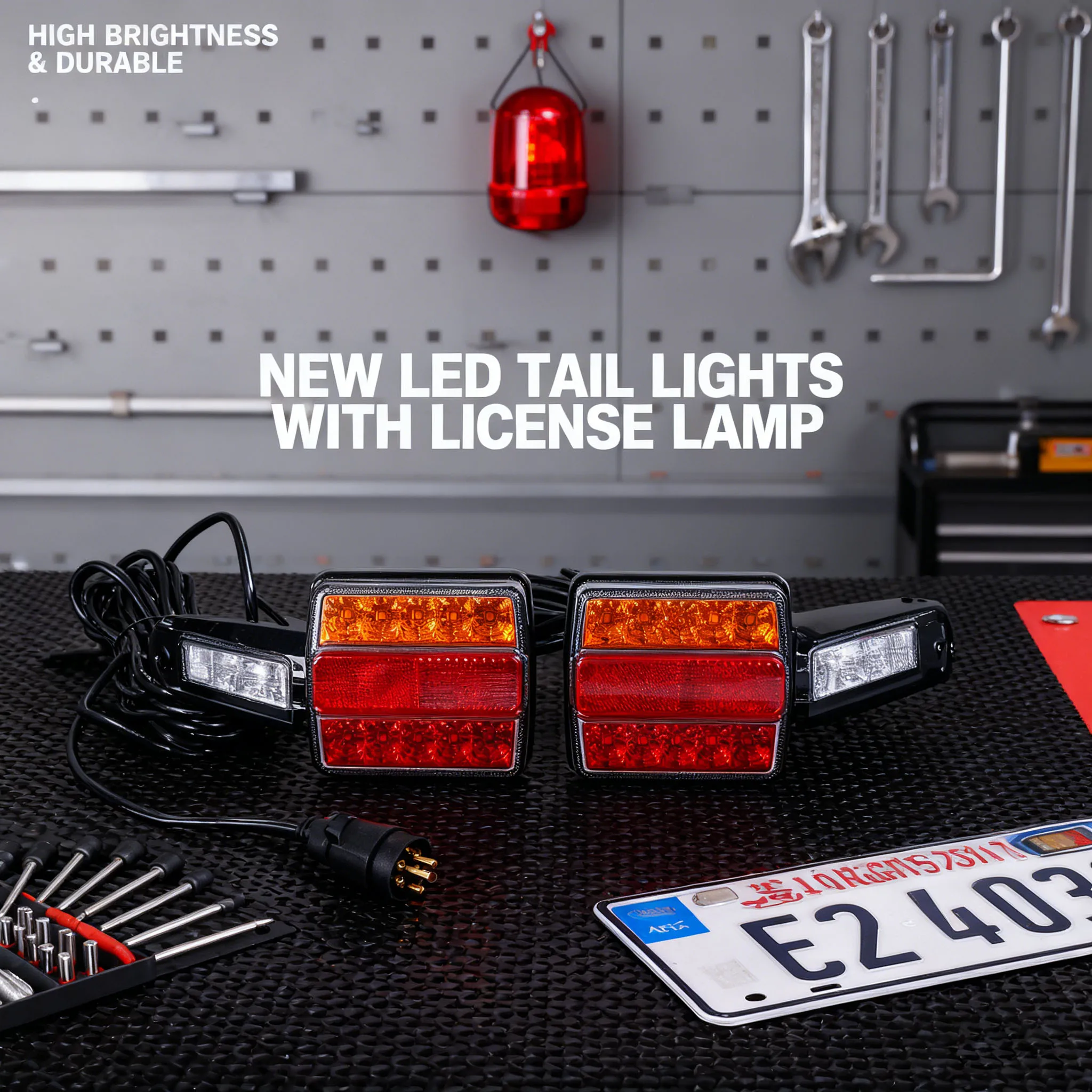 Ensemble de feux arrière de remorque LED, 12 V, avec prise à 7 broches, kit de feux arrière pour camions, remorques de moins de tracteurs 80''