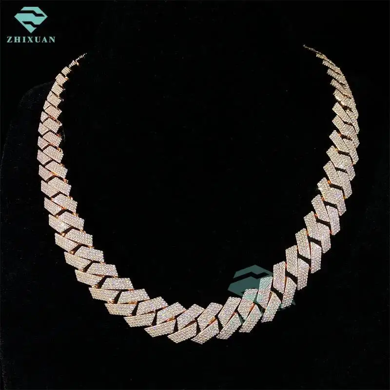 

High Quality Cubana Hip Hop Jewelry 15mm 925 Sterling Silver VVS Moissanite Diamond Iced Out Cuban Link Chain Necklace for Men