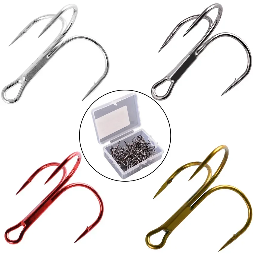 10pc/Lot Fishing Hook 1/2/4/6/8//1012/14# High Carbon Steel Treble Hooks Fishing Tackle Black/Gold/White/Red FishHooks