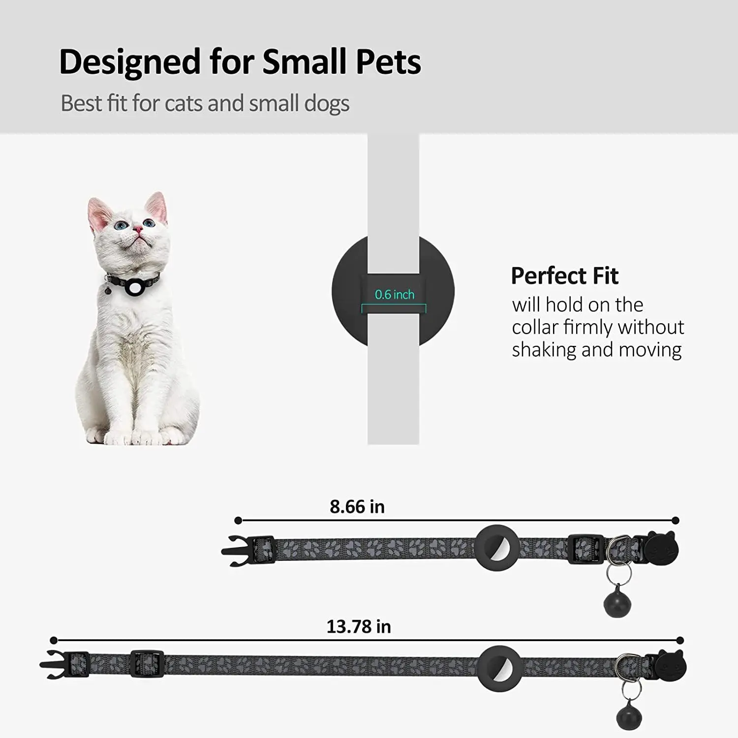 Pet Safety Reflective Collar Adjustable Footprint Print Pet Necklace With Bells For Airtag Cat Dog Accessories