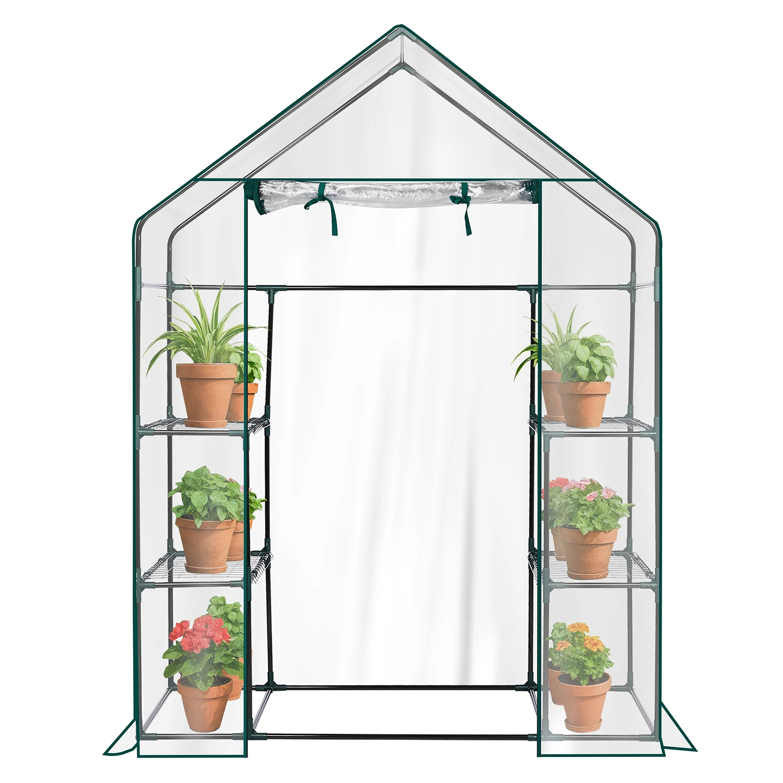 Mini Walk-in Greenhouse with PVC Cover, 4-Shelf Indoor Outdoor Plant Gardening Green House for Garden Backyard, 56