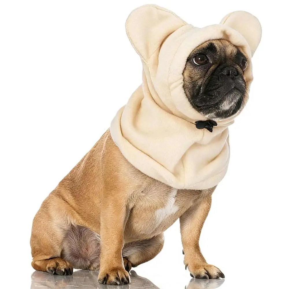 Soft Fleece Dog Fleece Bat Hat Warm Material Adjustable Design Pet Winter Hats Ear Protection Solid Color Dog Snood French Dogs