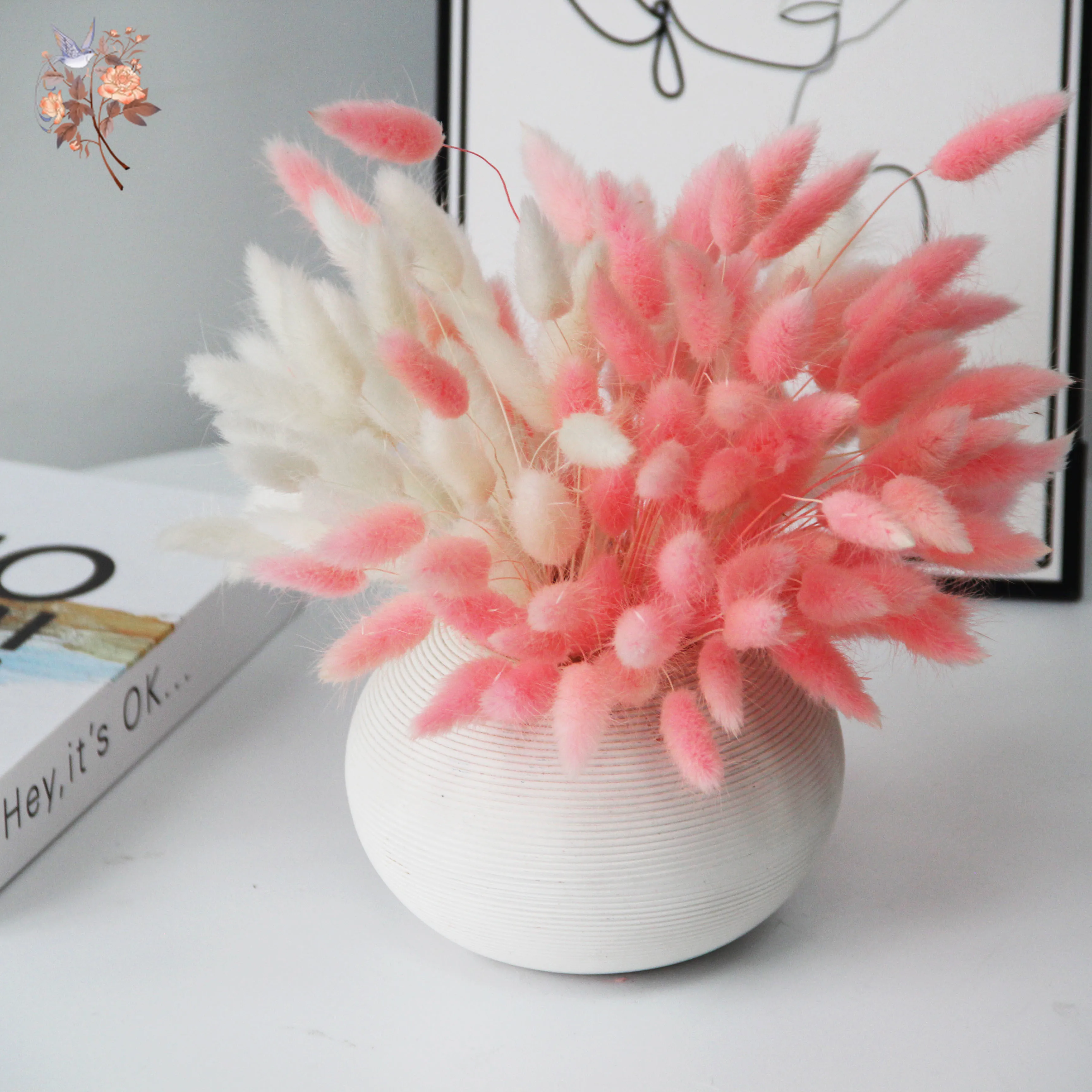 

100pcs White Pink Rabbit Tails Grass Dried Flower Bouquet Room Decortion Items Natural Lagurus Ovatus Accessories for Home Decor
