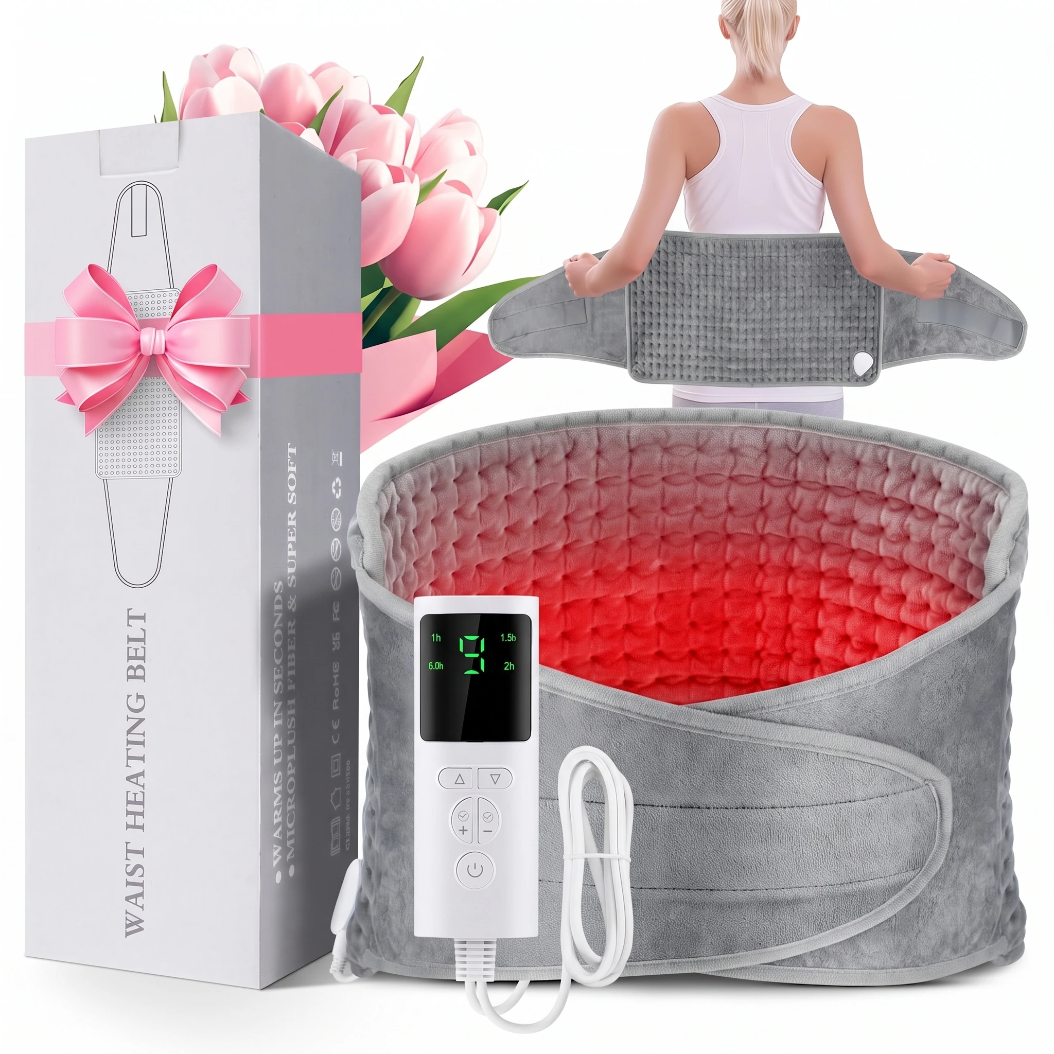 Heated Back Support Belt with Adjustable Temperature Warm Waist Brace Abdomen Warmer Lumbar Heating Pad for Comfort Winter Warm
