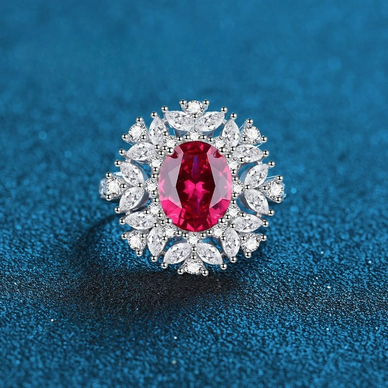 

Snowflake Design PT950 Platinum Ruby Pink Diamond Yellow Diamond Women's Ring Full Diamond Horse Eye Stone Fashion Personality