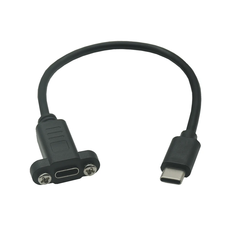 0.3m 0.2m 1M 0.5M Panel Mount Type-C USB-C Male To Female Extension Cable With Screw Hole Lock Connector Cable Spacing 18mm