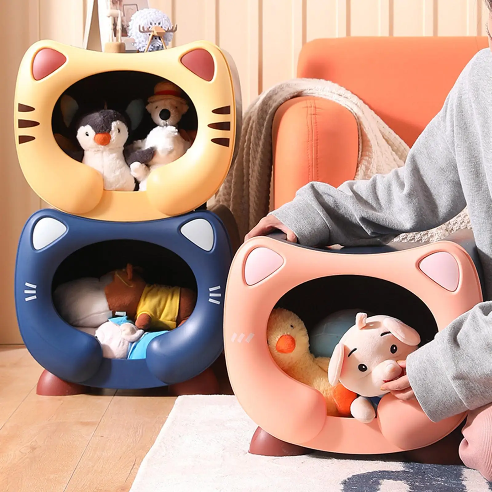 Toy Box Space Saving Portable Cat Shape Storage Bin Multipurpose for Kids Bedroom Nursery Room Dolls Container Household Games