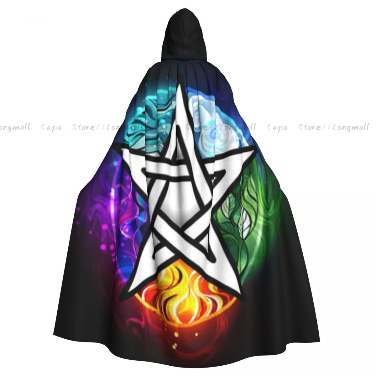 Luminous Pentagram With Five Magical Elements Cloak Hooded Cosplay Costume Halloween Adult Long Party Cape