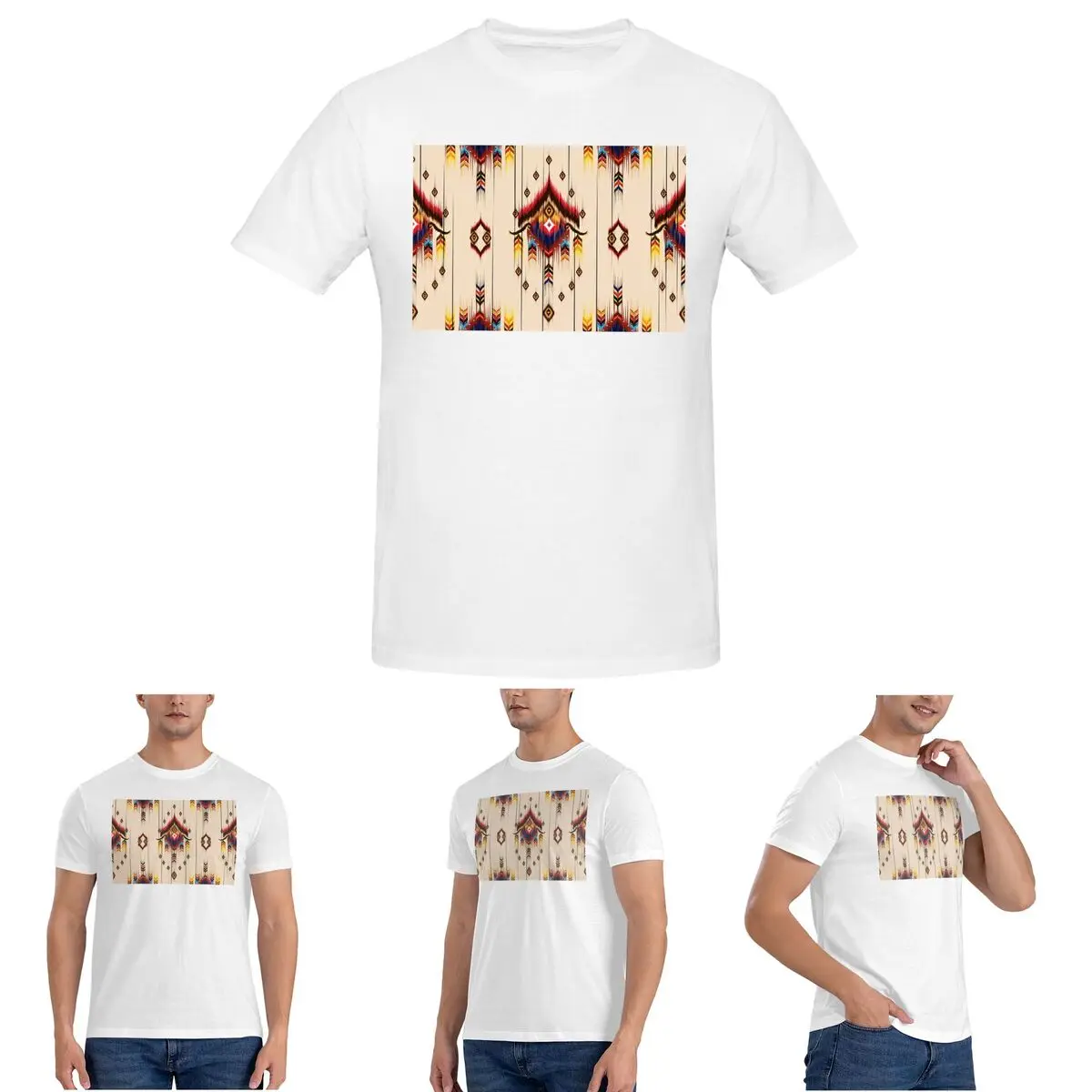 

Ikat Pattern Embroidery Abstract For Design T-Shirt for Men T Shirts Men's Short Sleeve O-Neck Summer Clothes Tops S-6XL