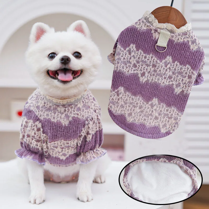 

Sweet Dog Clothes Winter Bubble Sleeve Purple Hoodies Shirt For Small Medium Dogs Yorkshire Terrier Puppy Sweatshirt Clothing XS