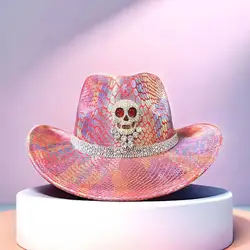 Burning Man Western Cowboy Hat for Men Women Festival Pink Skull Kids Outdoor Wide Summer Wide Brim Beach Travel Halloween Hat