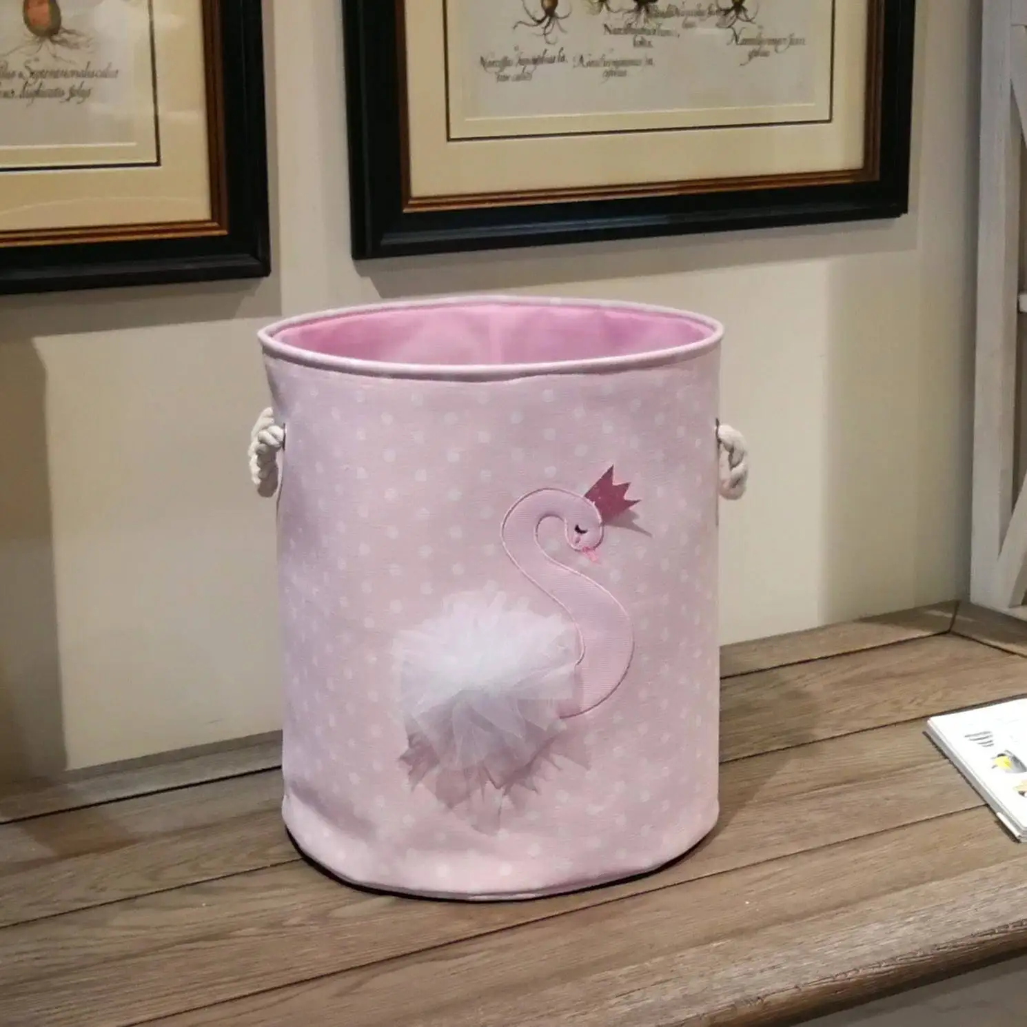 

Swan Cartoon Fabric Storage Bucket Dirty Clothes Basket Foldable Stacking Laundry Bin Home Organization Supplies