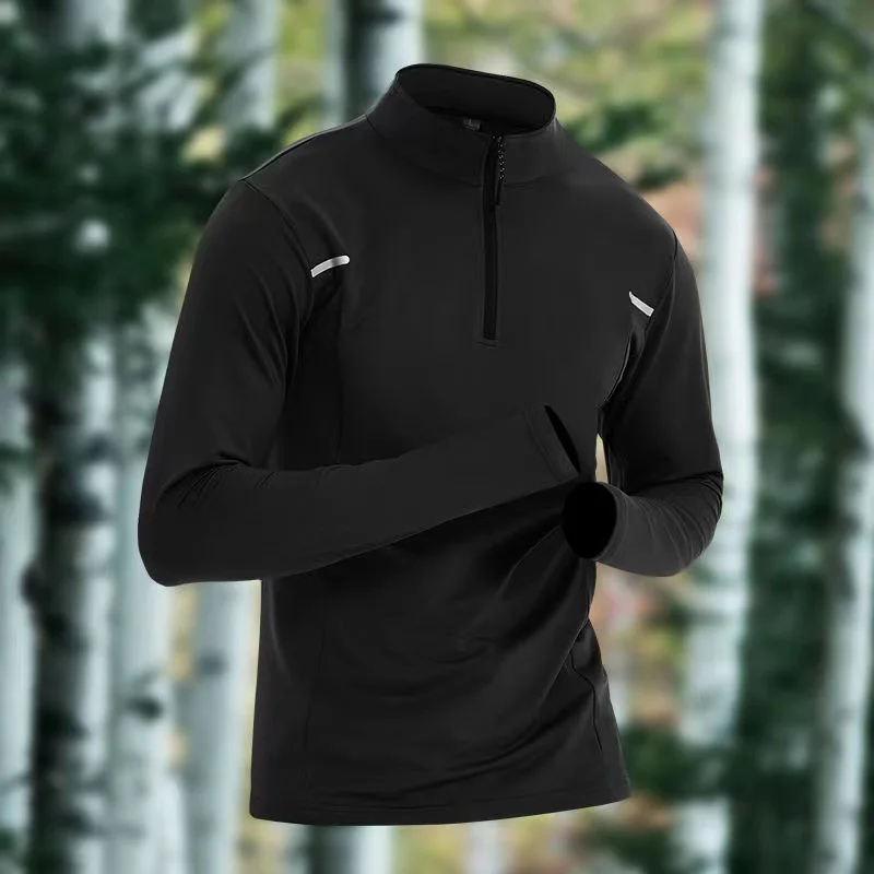 Abbigliamento da allenamento da uomo f Zip Qui Dry Long Sve Fitn Running Sports Top Colletto rialzato caldo traspirante in fibra di poliestere