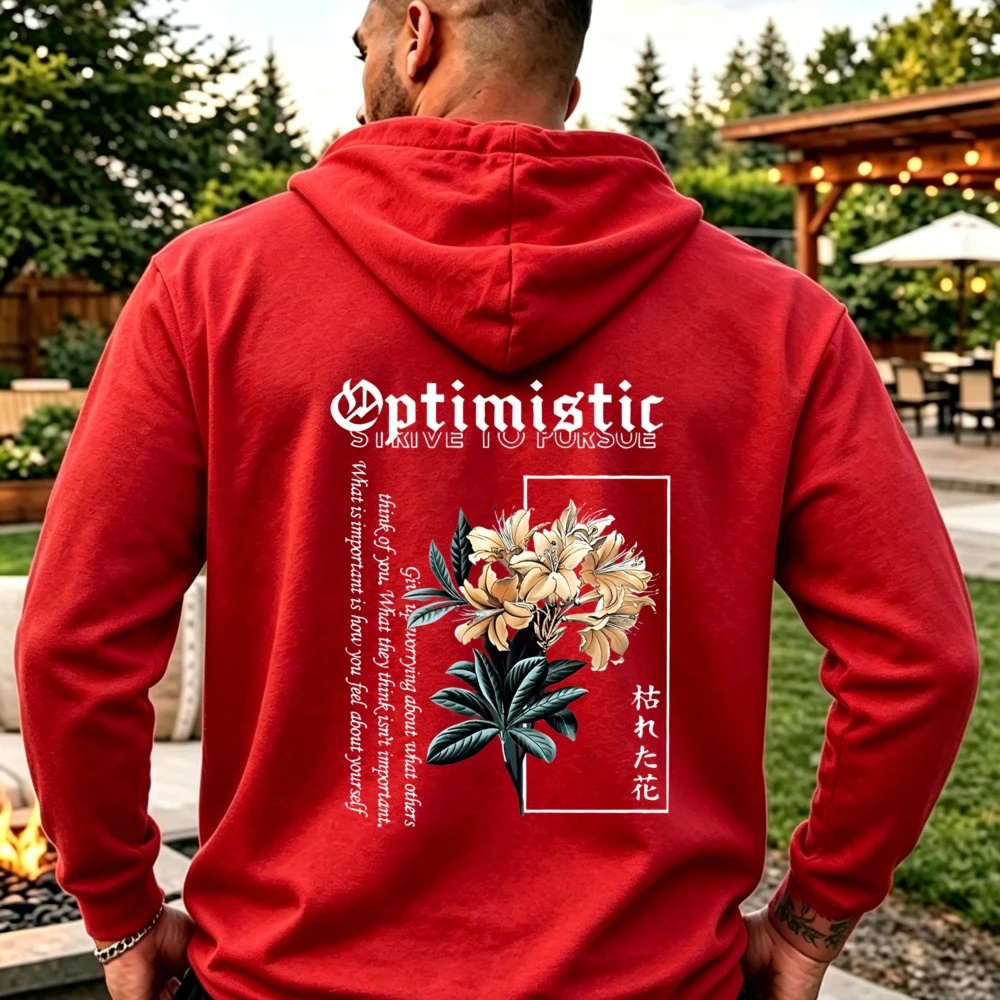 Sweat-shirt à capuche graphique vintage floral japonais avec texte Kanji, citation inspirante, art botanique, streetwear