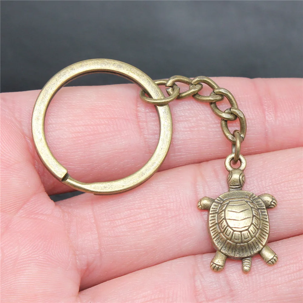 Keychain Holder Dropshipping Vintage Handmade Antique Bronze Color 24x16mm Sea Turtle Pendant Keyring