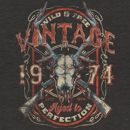 50th Birthday Gift Shirt for Men - Vintage 1974 Aged to Perfection - Deer Skull - 50th Birthday Gift