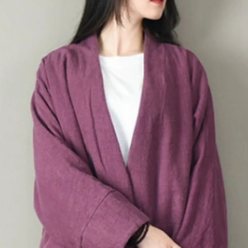 النمط الصيني الصلبة القطن معطف المرأة 2025 جديد الخريف الشتاء الدافئة الخامس الرقبة الضفدع زر فضفاض المرأة سترة الكتان الملابس الرجعية