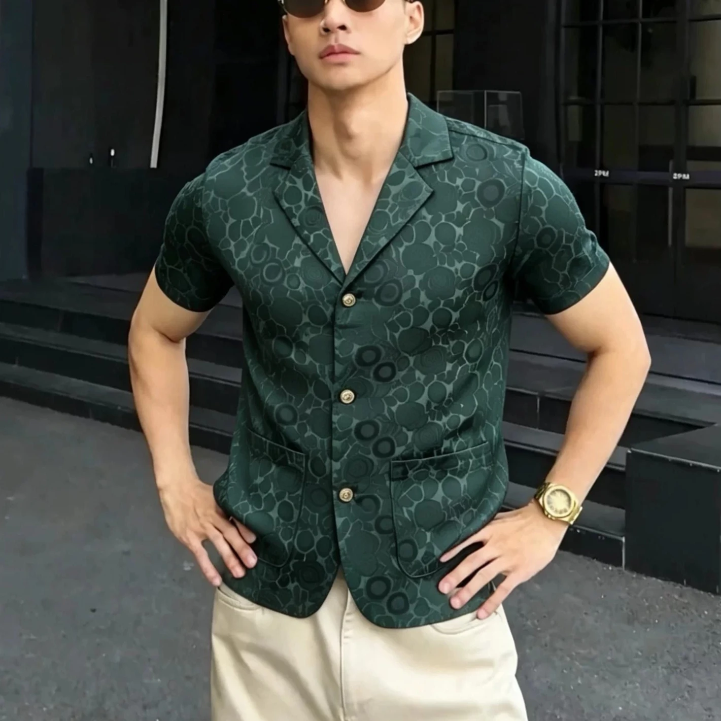 

Summer Short Sleeved Suit Collar Shirt Men Trendy Printed Casual Social Shirt Versatile Social Beach Vacation Hawaiian Shirts