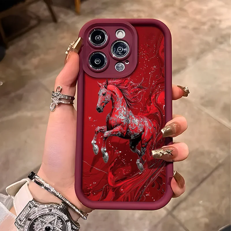 

Red horse pattern mobile phone case suitable for iPhone 17 16 15 14 13 12 11 Pro/ Max /Plus anti-fall and shockproof back cover
