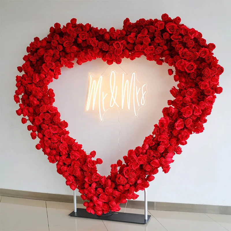 

Artificial heart-shaped arch rose flower wall wedding flower background, heart-shaped flower arch wedding decoration