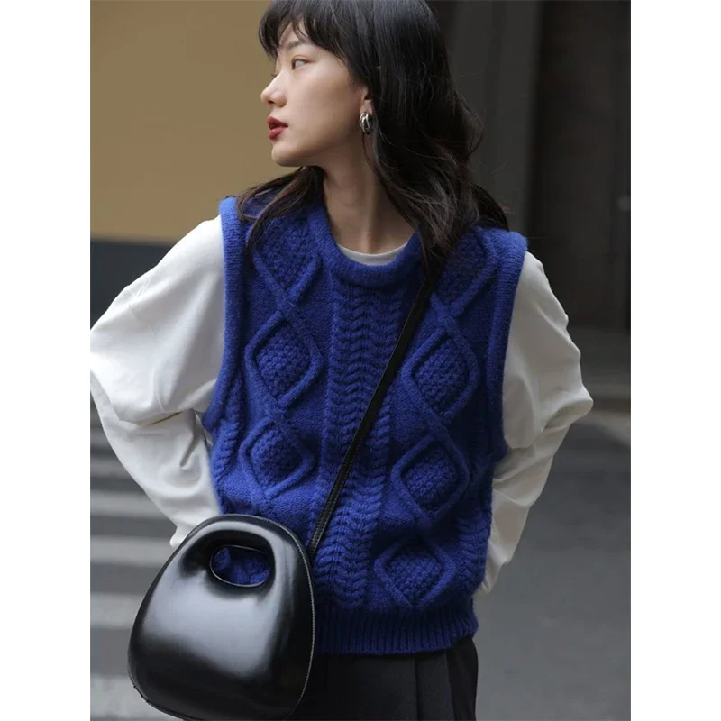 MEXZT Streetwear Sweater Vests Women Basic Sleeveless Knitted Waistcoat Autumn Winter Vintage Korean Knitwear Tank Pullover Tops