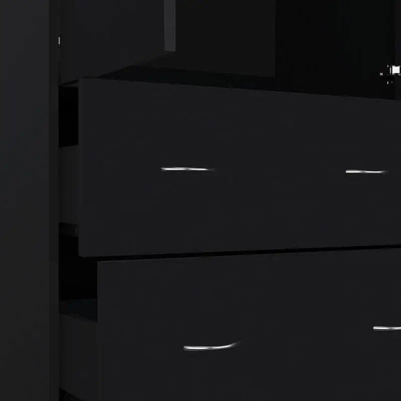 Wenden Wardrobe with 2 Drawers, 2 Doors, Ample Storage & Hanging Rod, Black Finish