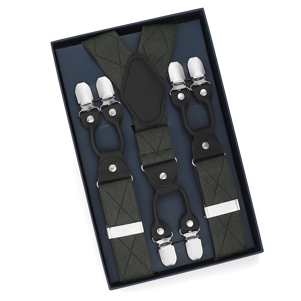 بنطال بدلة واسع الساق على الطراز الفرنسي الراقي للرجال مع ستة مشابك وحمالات جلدية غير قابلة للانزلاق