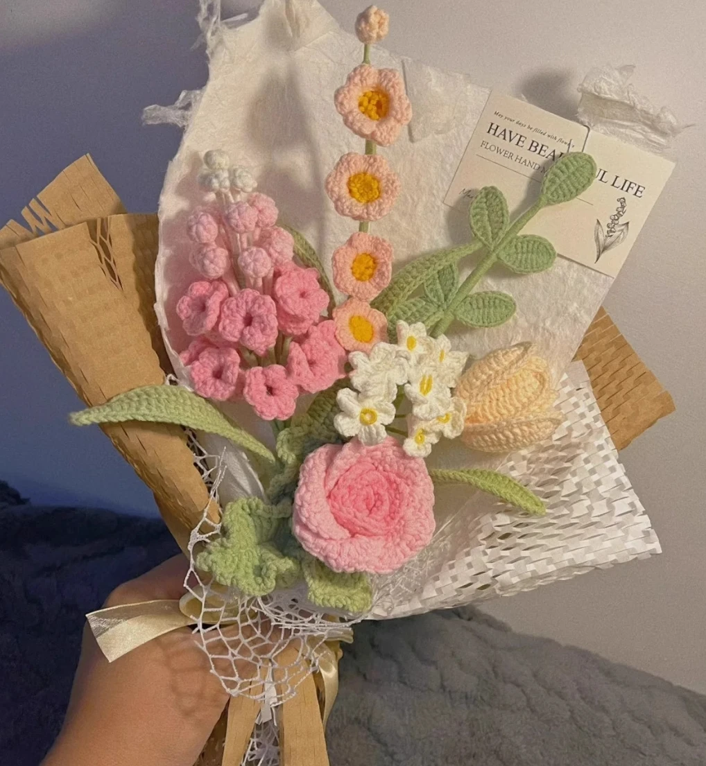 

Hand-knitted bouquet diy material package homemade crocheted hyacinth rose wool hand-held flowers for Valentine's Day for girls