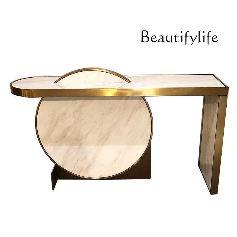 

Light luxury marble end view table Modern villa Nordic living room art design Wall stainless steel entrance table