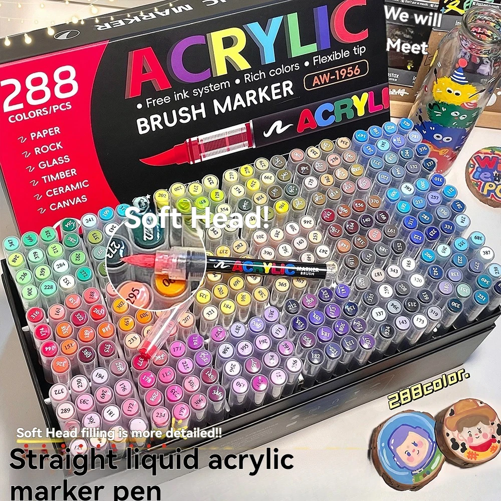 120/288/366 Colors Acrylic Paint Soft Brush Markers Set, Paint Pens Paint Markers, Acrylic Paint Pens for Wood, Stone, Canvas