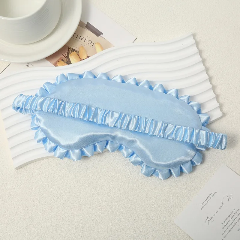 5pcs Custom Logo Ruffle Edge Satin Eye Masks New Soft Imitation Silk Shading Breathable Sleep Mask for Nap Travel Fatigue Relief view 4