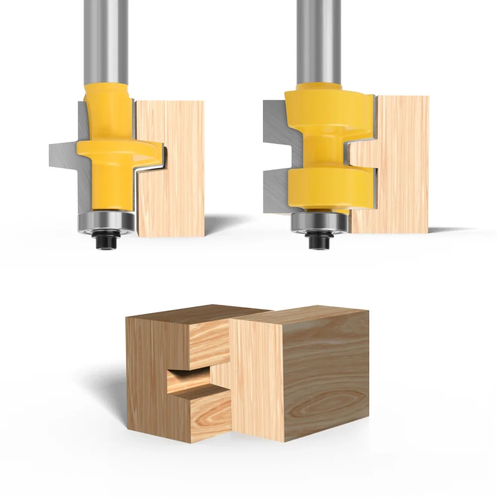 LAVIE 2pcs 12mm Shank T-Slot Bearings Square Tooth Tenon Bit Milling Cutter Carving Router Bit Set For Woodworking C12150A3232Y