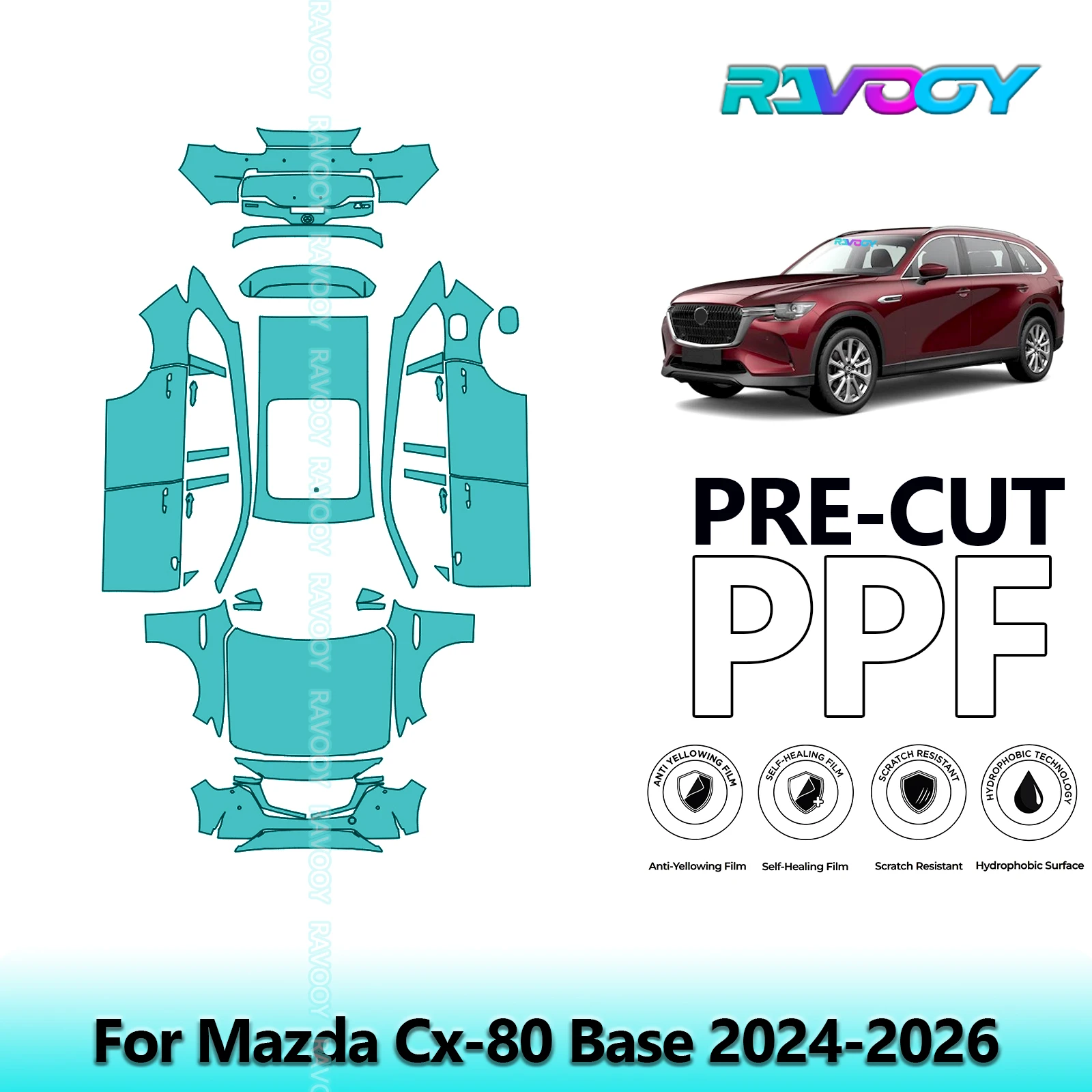 For Mazda CX-80 Base 2024-2026 Full Vehicle 8.5Mil Precut PPF Kit Paint Protection Film