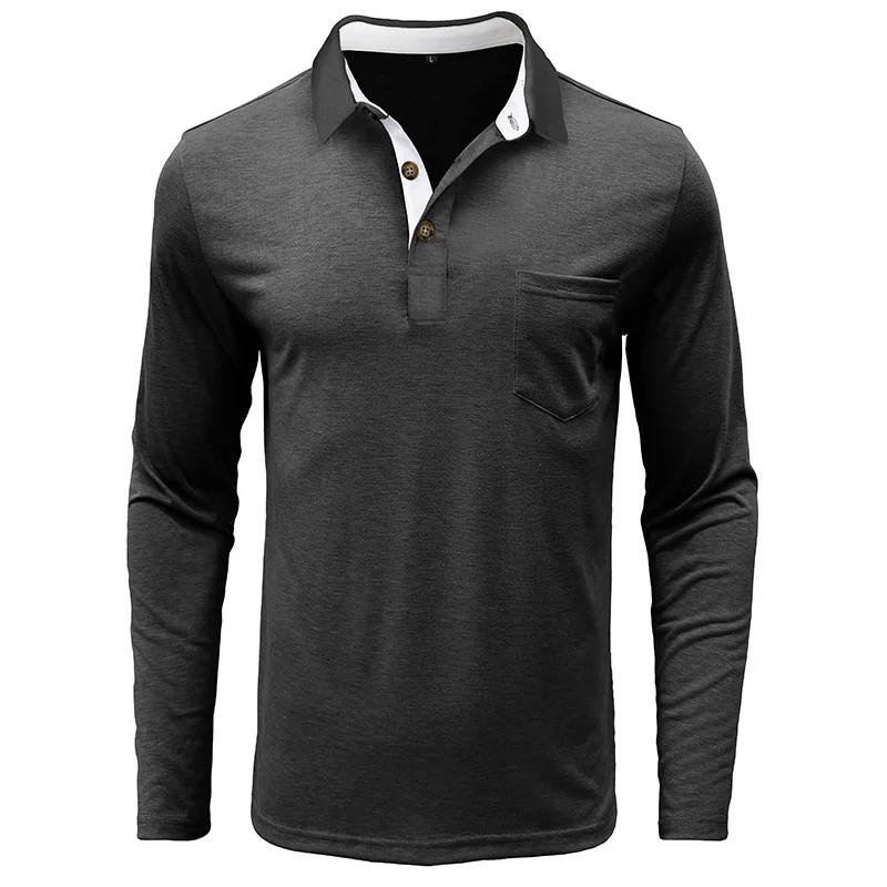 Frühling Trend männer Langarm Casual T-shirt Solide Revers Button Up Pullover Tops Herbst Drehen Unten Kragen Bodenbildung Polo-Shirt – Detail 13