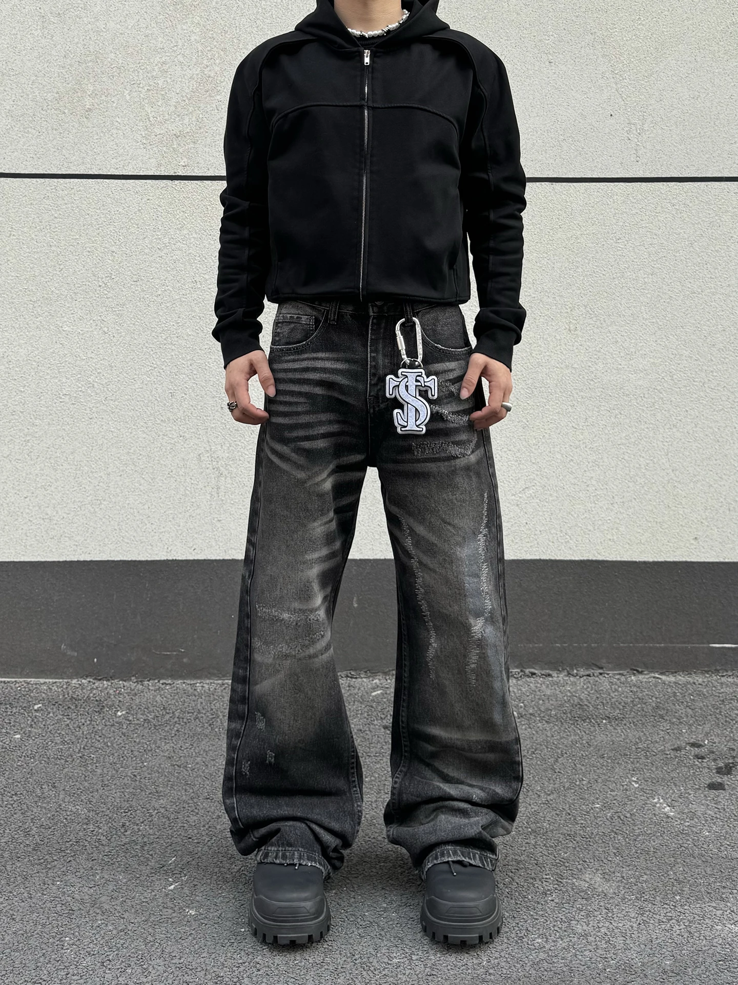 

Мужские джинсы в американском ретро-стиле с эффектом потертости и царапин, широкие, свободного кроя, прямые, длинные брюки, молодежная мода