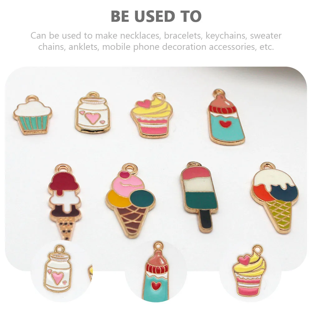 

40pcs Ice Cream Dessert Keychain Alloy Jewelry Making Accessories Bright Enameled Charms DIY Supplies Necklace Parts