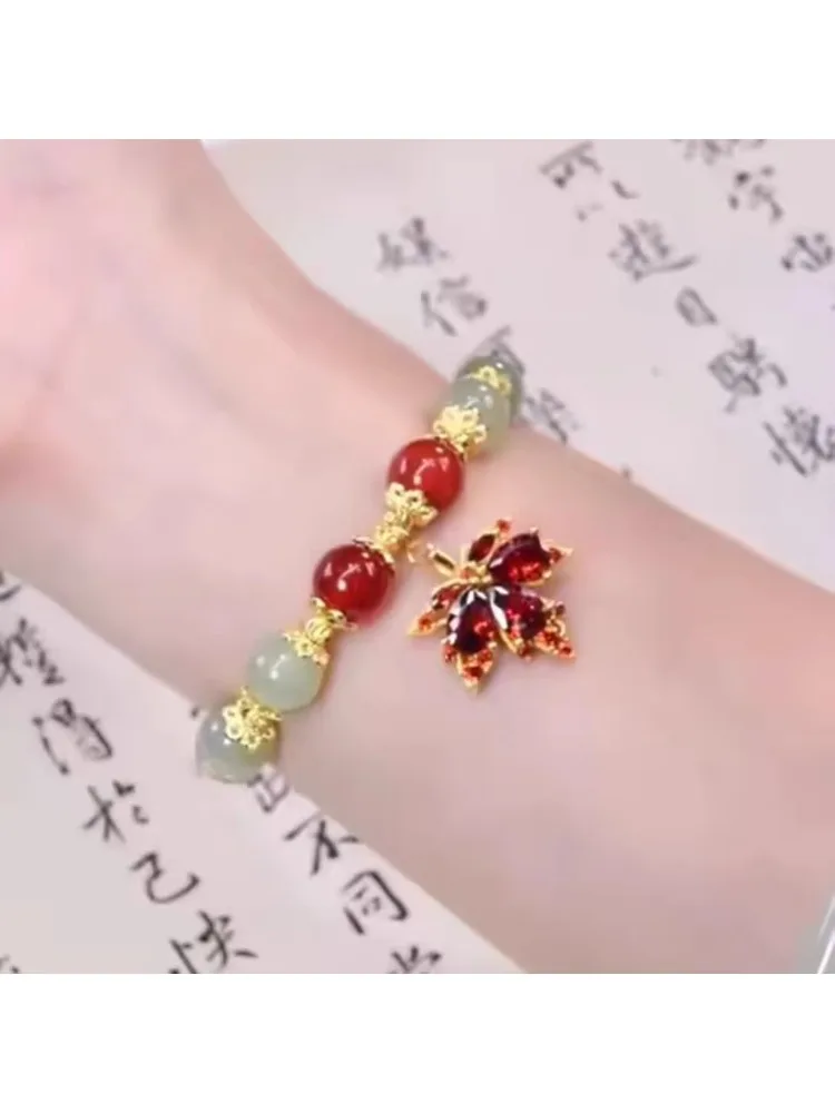 سوار أوراق القيقب الأحمر الفاخر المرصع بالألماس، سوار متعدد الاستخدامات