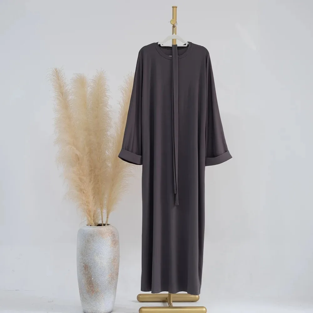 Rib knitted abaya muslim women's casual gown simple clothing gown in Türkiye, dubai