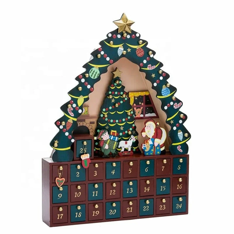 new style Christmas house shape advent wooden led ornament 24 days countdown calendar Christmas desktop decor