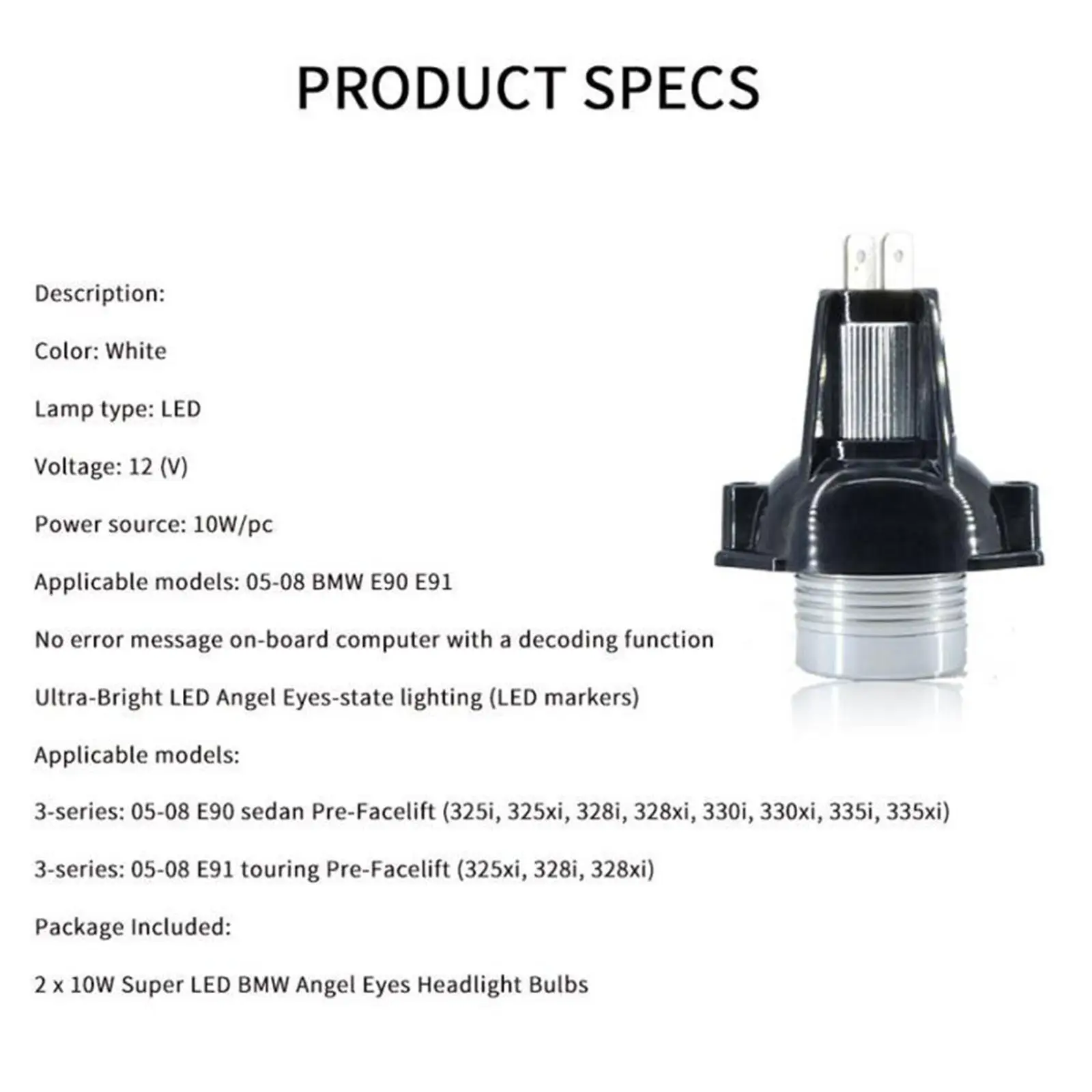 Advanced Manufacturing ABS LED Halo Light Bulb Error Free for E90 E91 3 Series 05-08 Headlight Solution