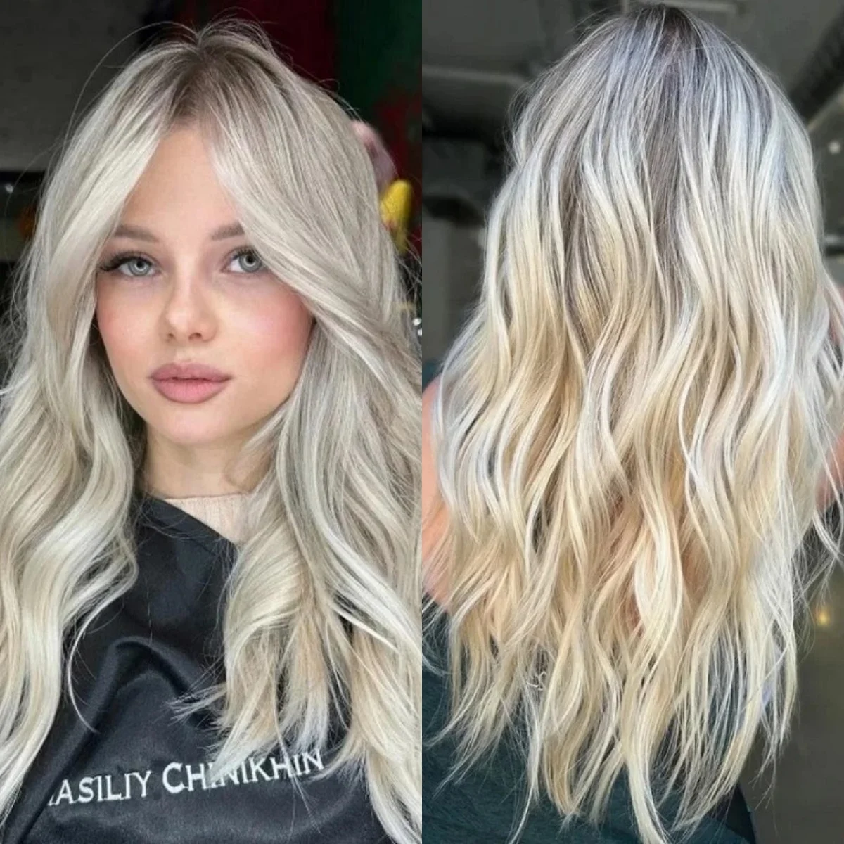 

High Density Hair Long Length Loose Wave Synthetic Lace Front Wigs With Dark Roots Ombre Ash Blonde Fashion Wig Costume Woman